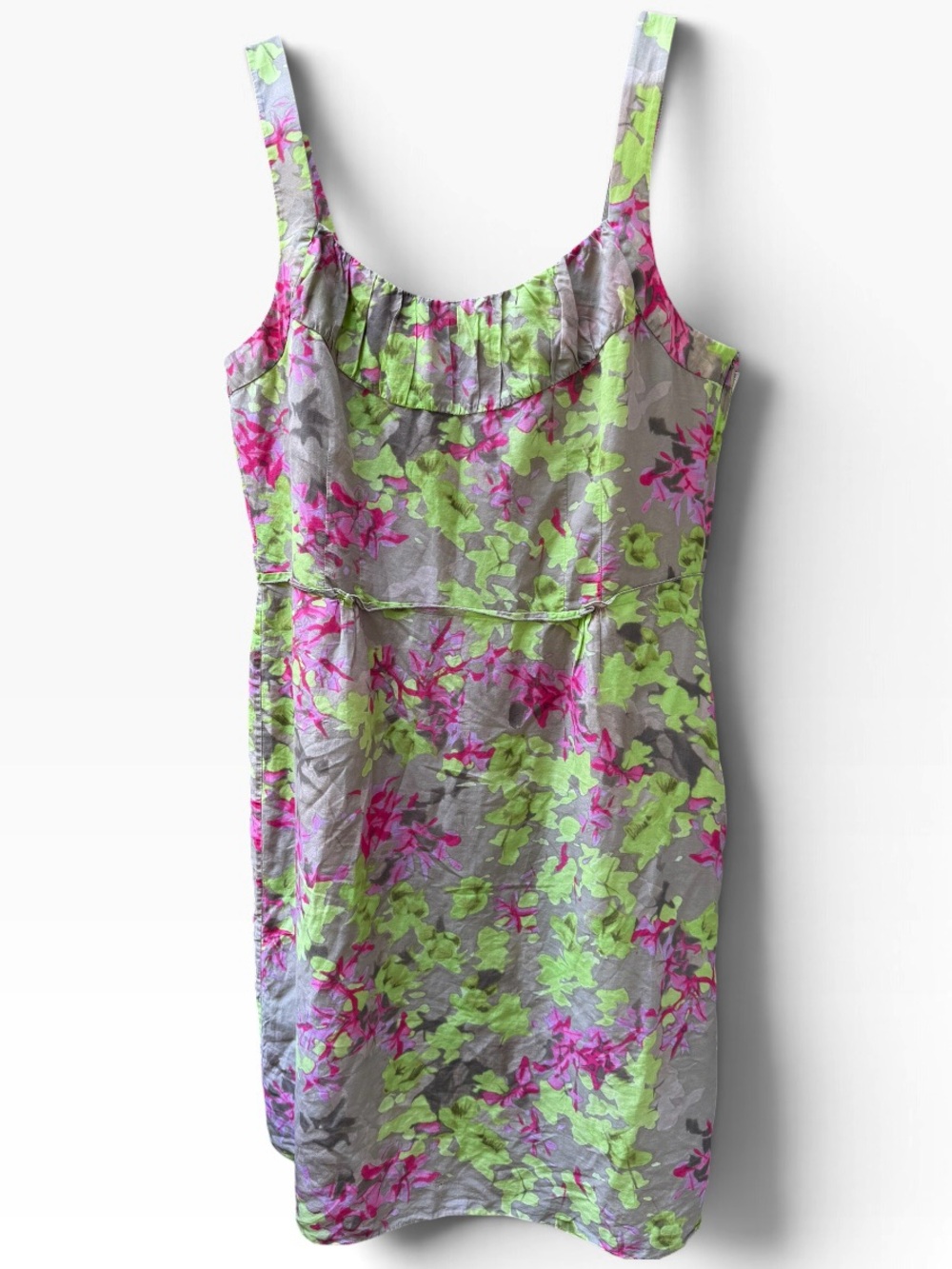 Banana Republic Silk Blend Floral Sleeveless Dress Pink Green Gray Size 14